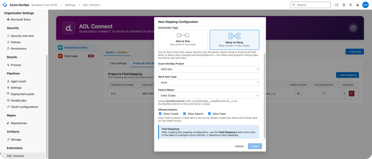 New mapping configuration in the ADL Connect admin hub